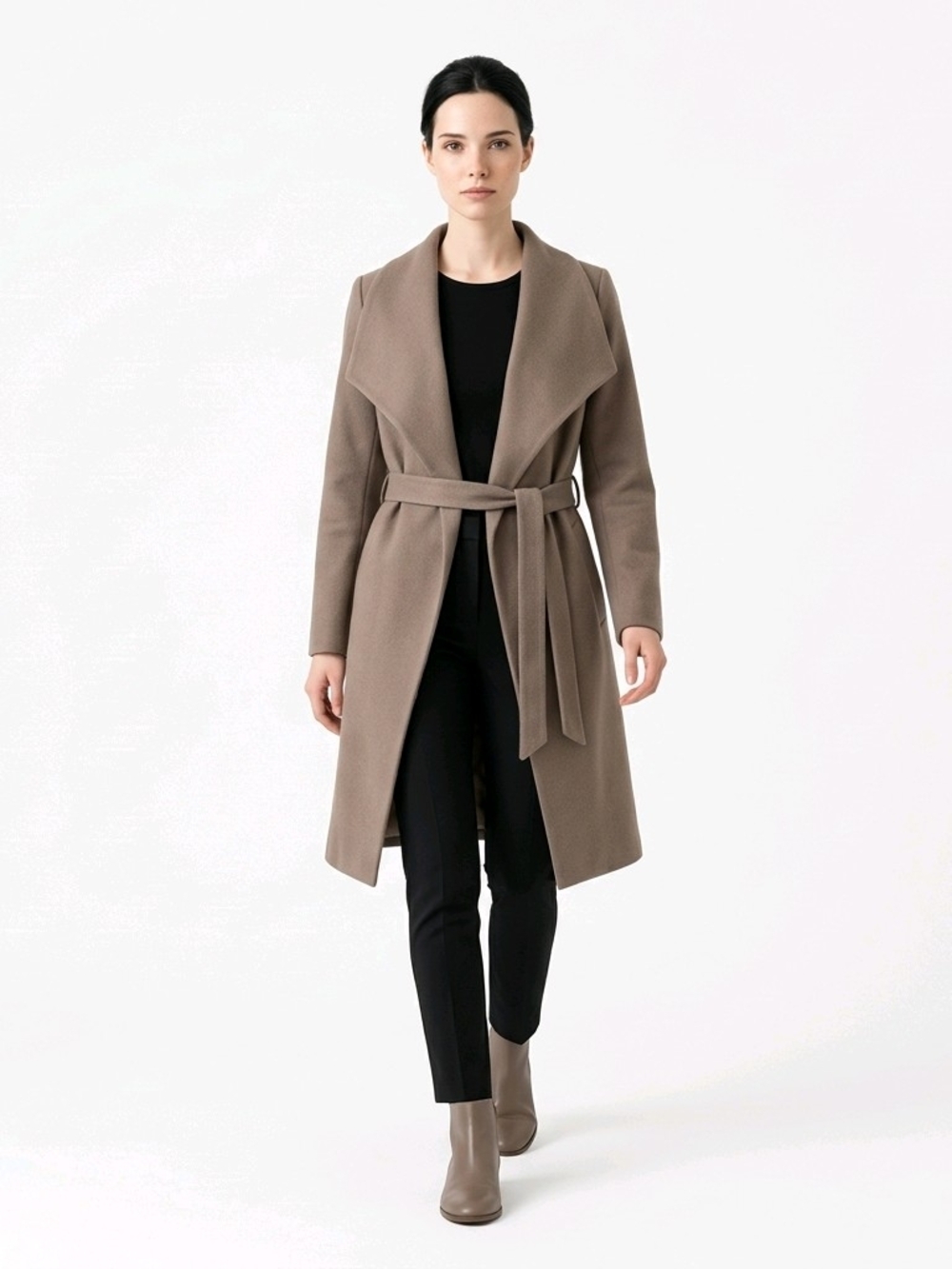Womens Taupe Wrap Belted Coat
